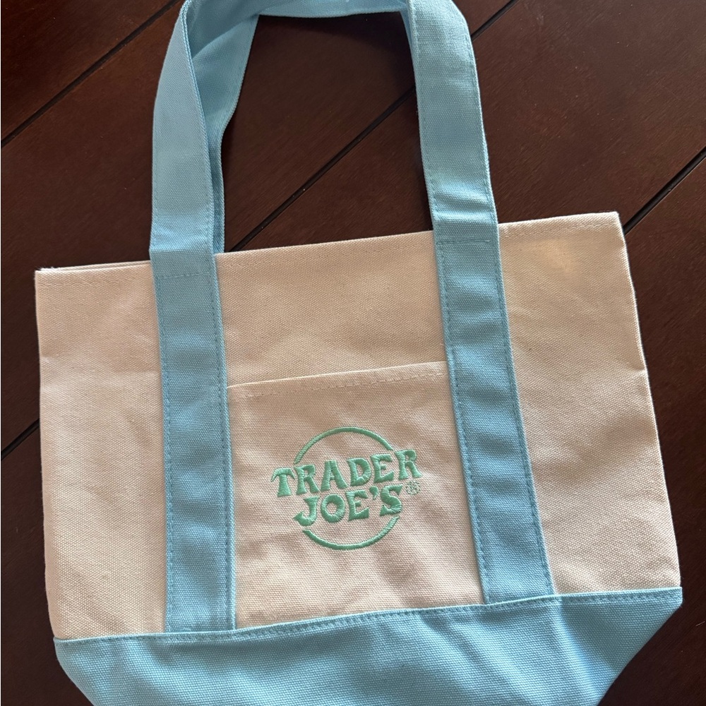Mini Pastel Blue and Cream Tote Bag from Trader Joe’s